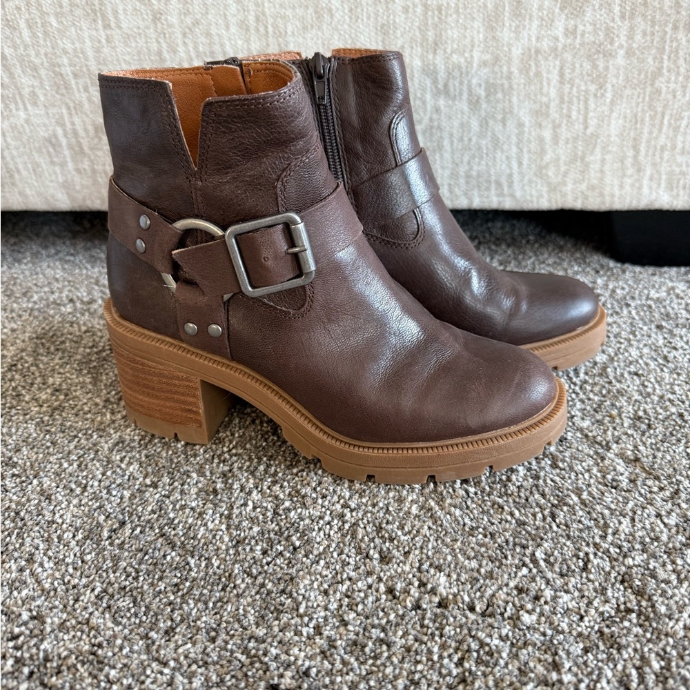 Lucky Brand Brown Ankle Booties with Buckle Detail